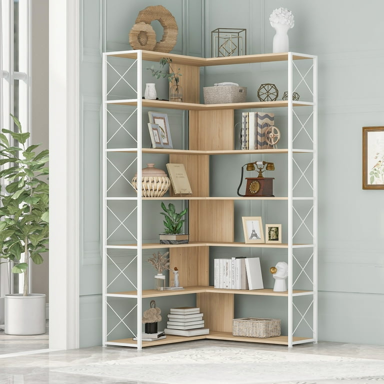 6-Tier Corner Shelf, 71 inch Tall Corner Bookshelf for Small