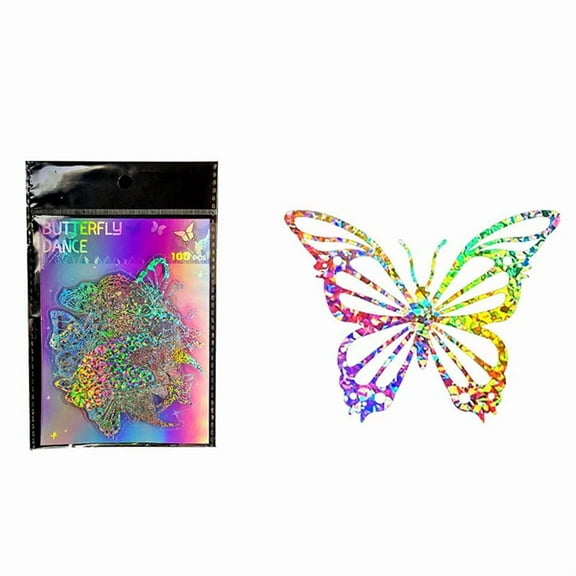 100Pcs Holographic Glitter Butterfly Stickers, Vintage Butterfly Waterproof Transparent Decorative Decals