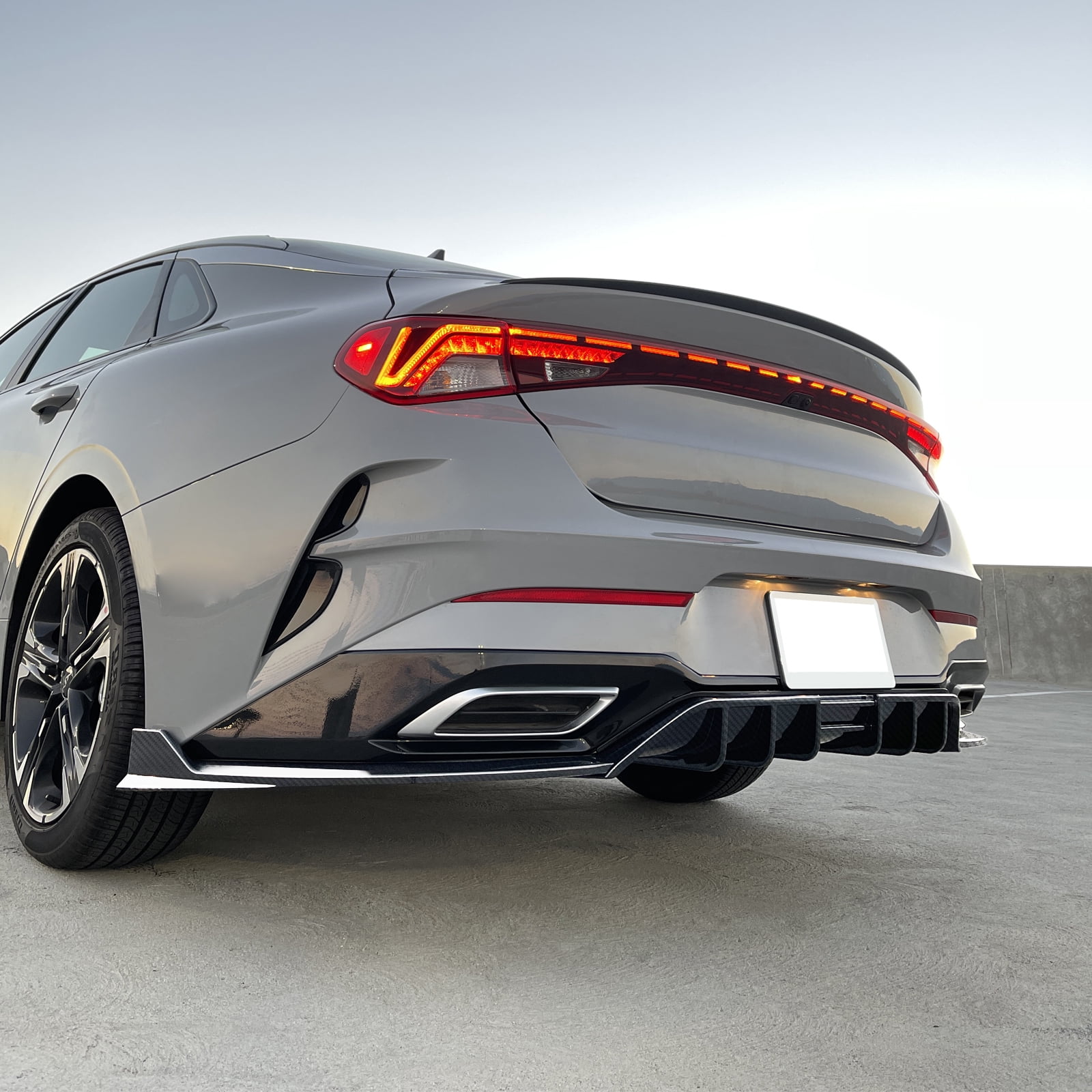 Ikon Motorsports Rear Bumper Lip Compatible with 2021-2024 Kia K5 GT-Line 3PCS Carbon Fiber Print Rear Diffuser Splitters Injection PP