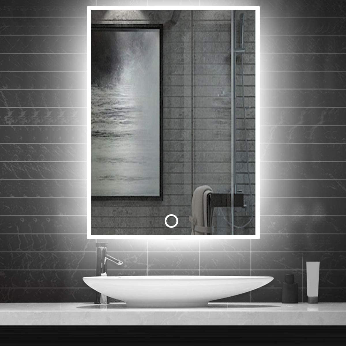 EMKE LED Illuminated Bathroom Mirrors with Lights Touch Switch Bathroom Mirror 500 x 600 Wall Mirror Cool White 6500K A+ 