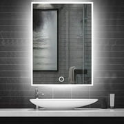 Wall Mounted Led Lighted Bathroom Mirror - 28X20 Inch Bathroom Mirror Dimmable Touch Switch Illuminated Mirror with White/Warm White/Warm Color Temperature Changing