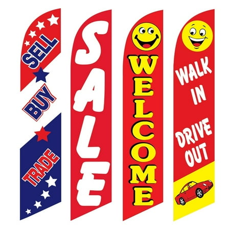 4 Advertising Swooper Flags Sell Buy Trade Sale Welcome Walk In Drive Out