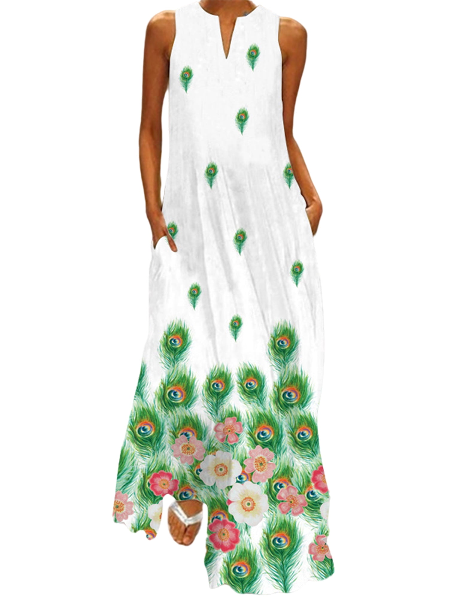 Avamo Womens Floral Casual Sun Dress Sleeveless Tank Maxi Dress V Neck