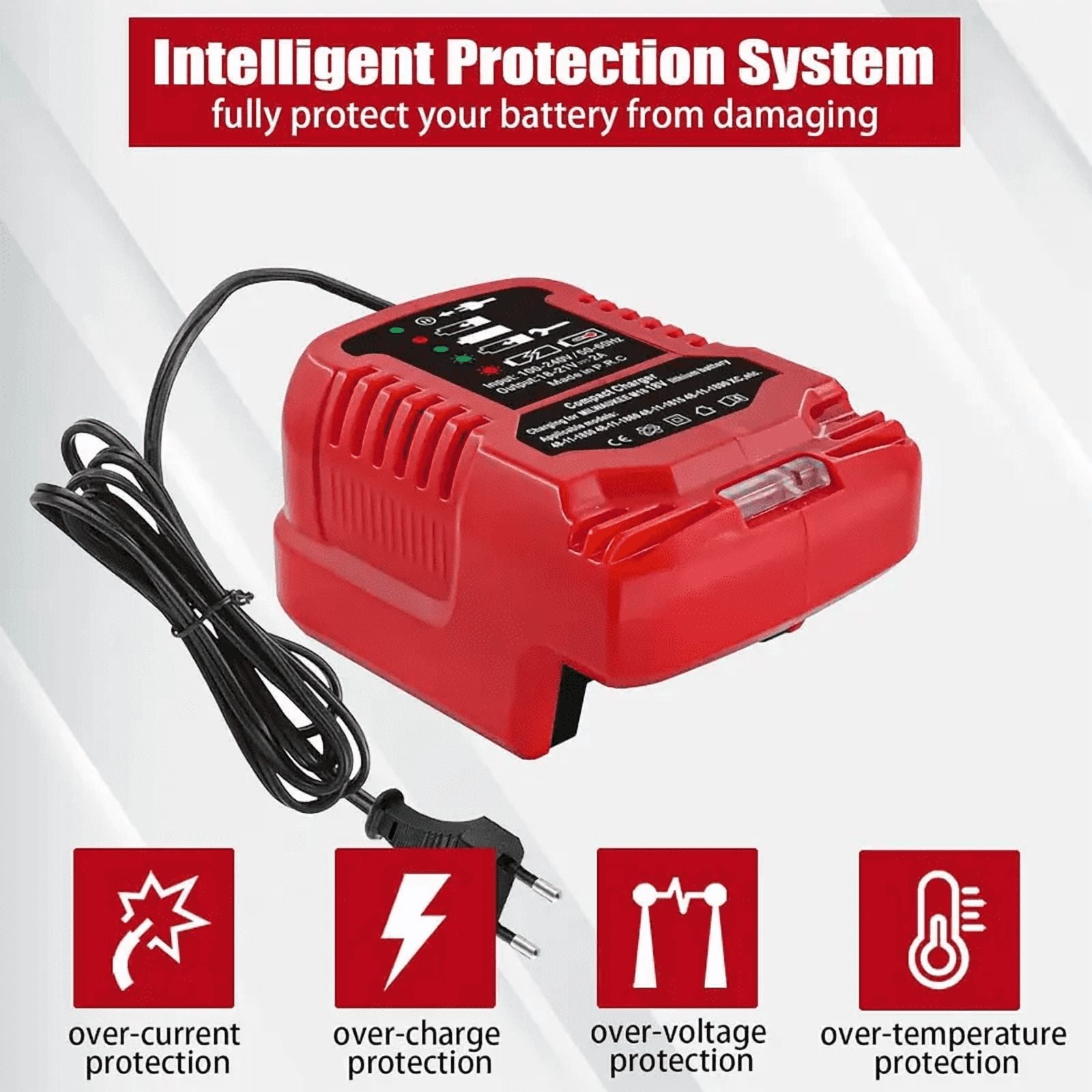 US plug Charger For Mil*wau*kee 18V Li-ion Battery  48-11-1862, 48-11-1880, 48-11-1850, 48-11-1852, 48-11-1812 Portable Mini Fast Charger with LED Indicator