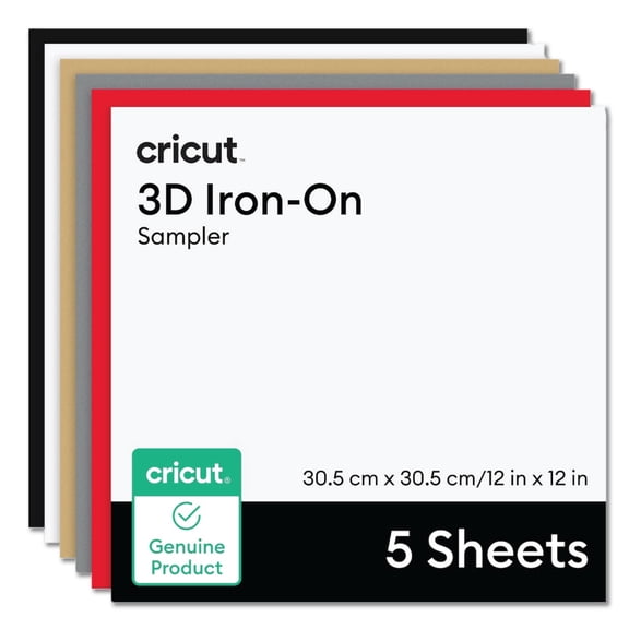 Cricut 3D Iron-On Vinyl Sampler, 12" x 12" Bold Puff Vinyl Sheets, 5 Count - HTV Heat Transfer Vinyl