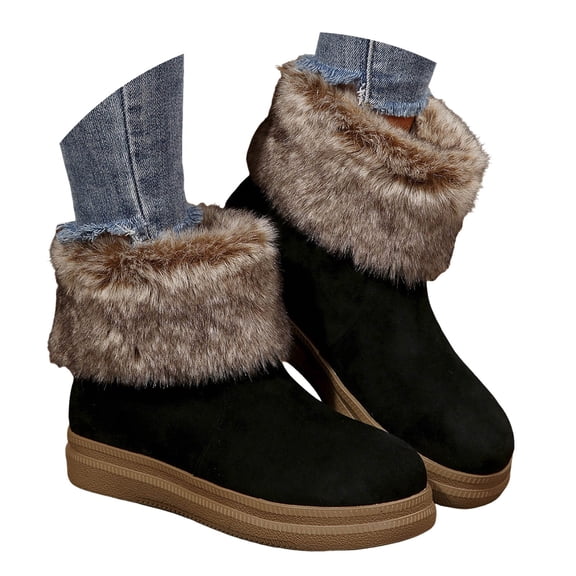 YLYL Women's Suede Winter Snow Boots Fuzzy Warm Fur Lined Waterproof Slip on Ankle Booties