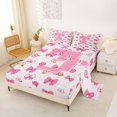 thumbnail image 2 of jejeloiu Floral Pink Monogrammed T Queen Sheet Sets For Girls,Dreamy Princess Style Bed Set,4-Piece, 2 of 6