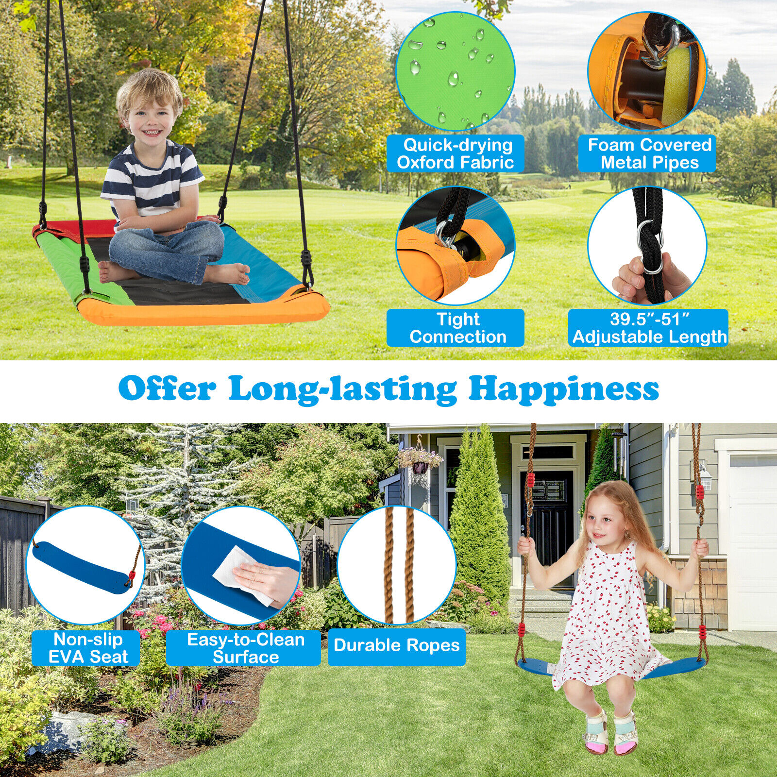 Amijoy 3-in-1 Kids Swing Set, 660 LBS Carbon Steel Swing Frame w/ Belt Swing, Platform Tree Swing & Baby Swing Seat