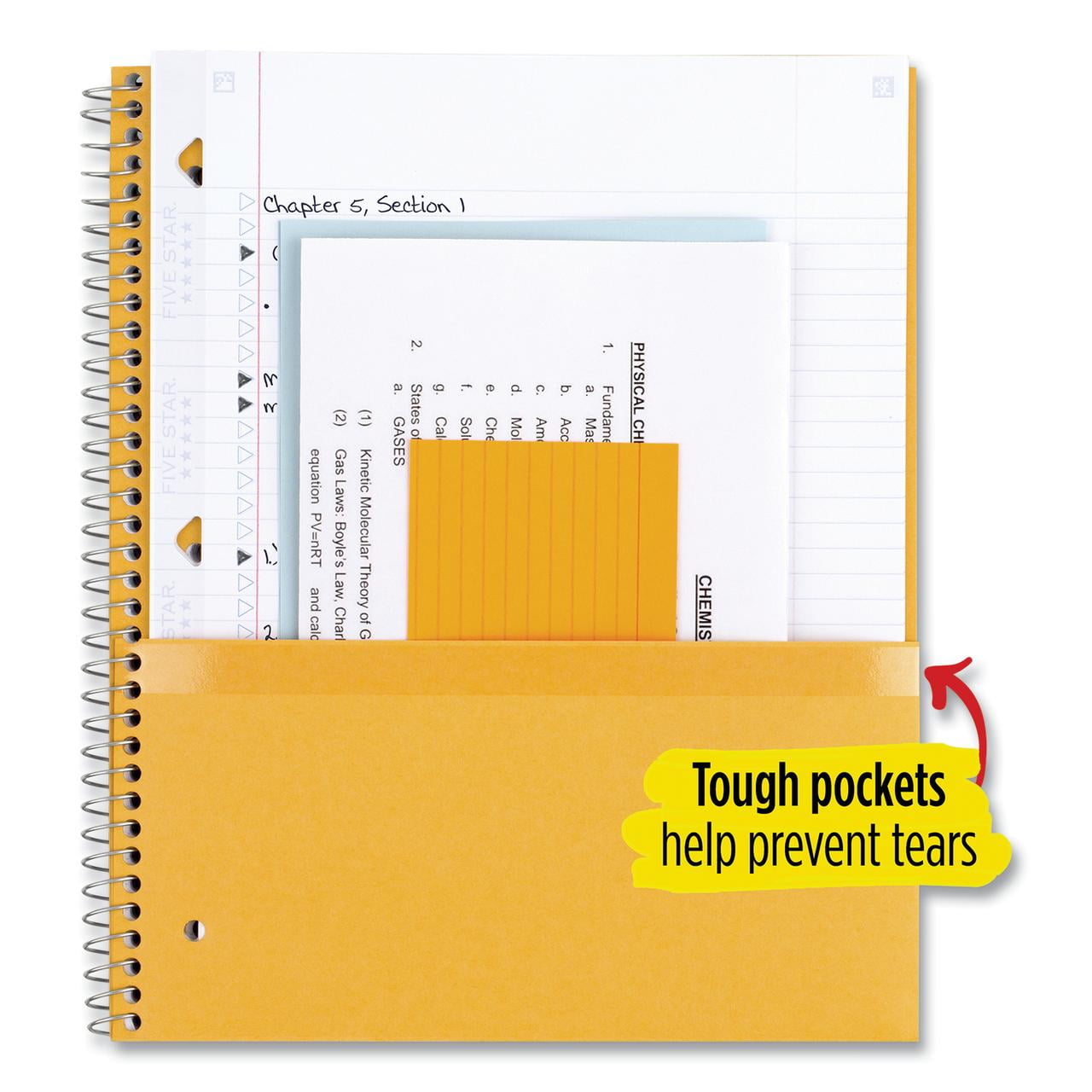 Wirebound Notebook with Two Pockets, 1-Subject, Medium/College Rule, Assorted Cover Color, (100) 11 x 8.5 Sheets, 3/Pack | Bundle of 5 Packs