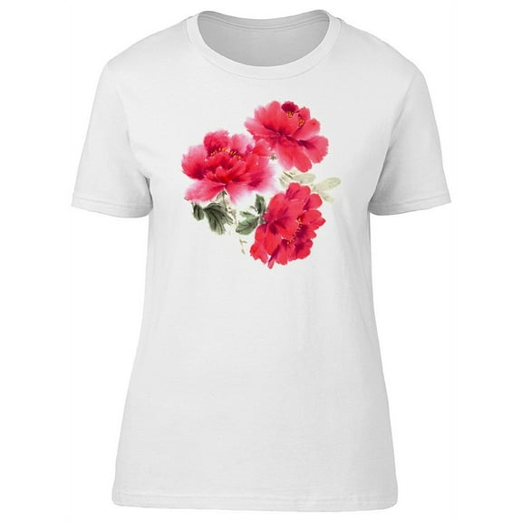 Cute Hot Pink Watercolor Flowers T-Shirt Women -Image by Shutterstock, Female Medium