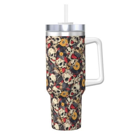 

Gaeub rock Skull record artist Print Stainless Steel Hot/Cold Coffee Cup 40oz Ice Bully Cup With Handle And Straw Travel Coffee Cup