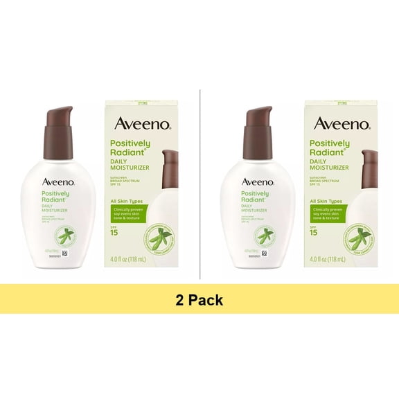 Aveeno Positively Radiant Daily Face Moisturizer Lotion with SPF 15, 4 oz - 2 Pack
