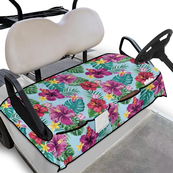 Whosucclay Vibrant Floral Print Golf Cart Seat Cover, Breathable 4 Storage Pockets Anti-Scratch Golf Cart Seat Protector for Club Car Yamaha EZGO, 52.36" x 32.28"