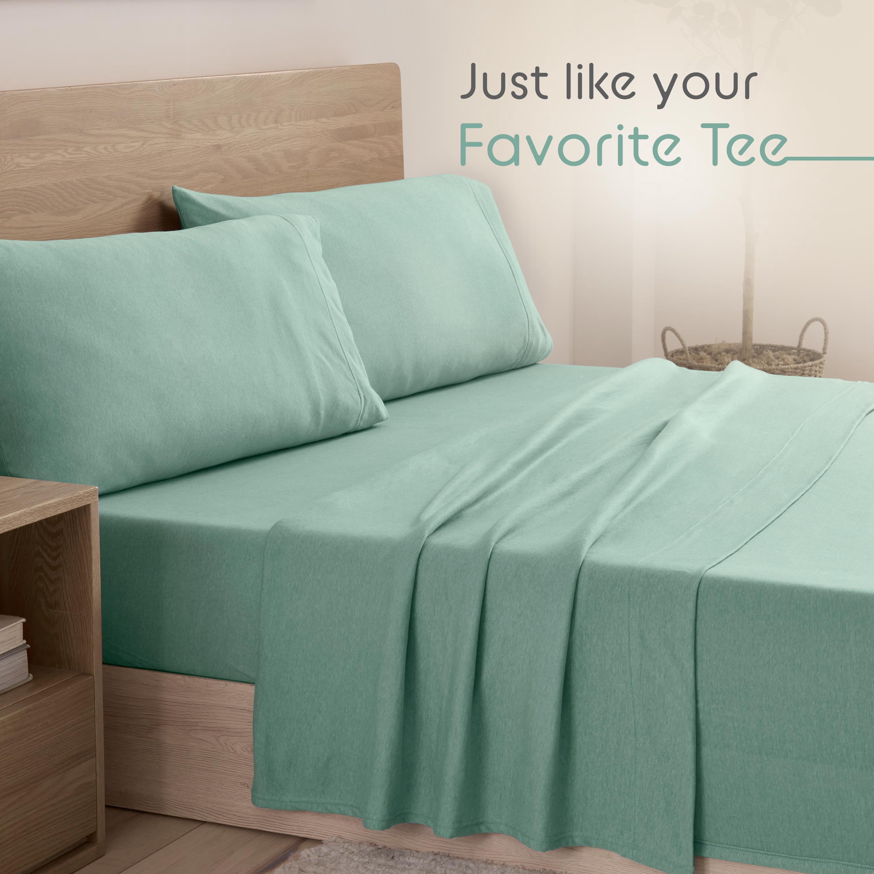 Vellux Jersey Knit 4-Piece Queen Sheet Set, Cotton Blend, Sage