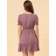 thumbnail image 5 of Vestido de gasa con Dobladillo de Volantes Allegra K para Mujeres Rosado Morado L, 5 of 6