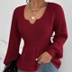 thumbnail image 2 of Jersey De Punto De Manga Larga Para Mujer Jersey Sexy Con Cuello En V Y Hombros Caídos Babydoll Suéter Con Manga De Linterna De Color Puro Prendas De Punto De Cintura Delgada, 2 of 6