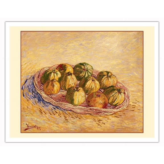 Still Life, Basket of Apples - From an Original Color Painting by Vincent van Gogh c.1887 - Fine Art Matte Paper Print (Unframed) 11x14in