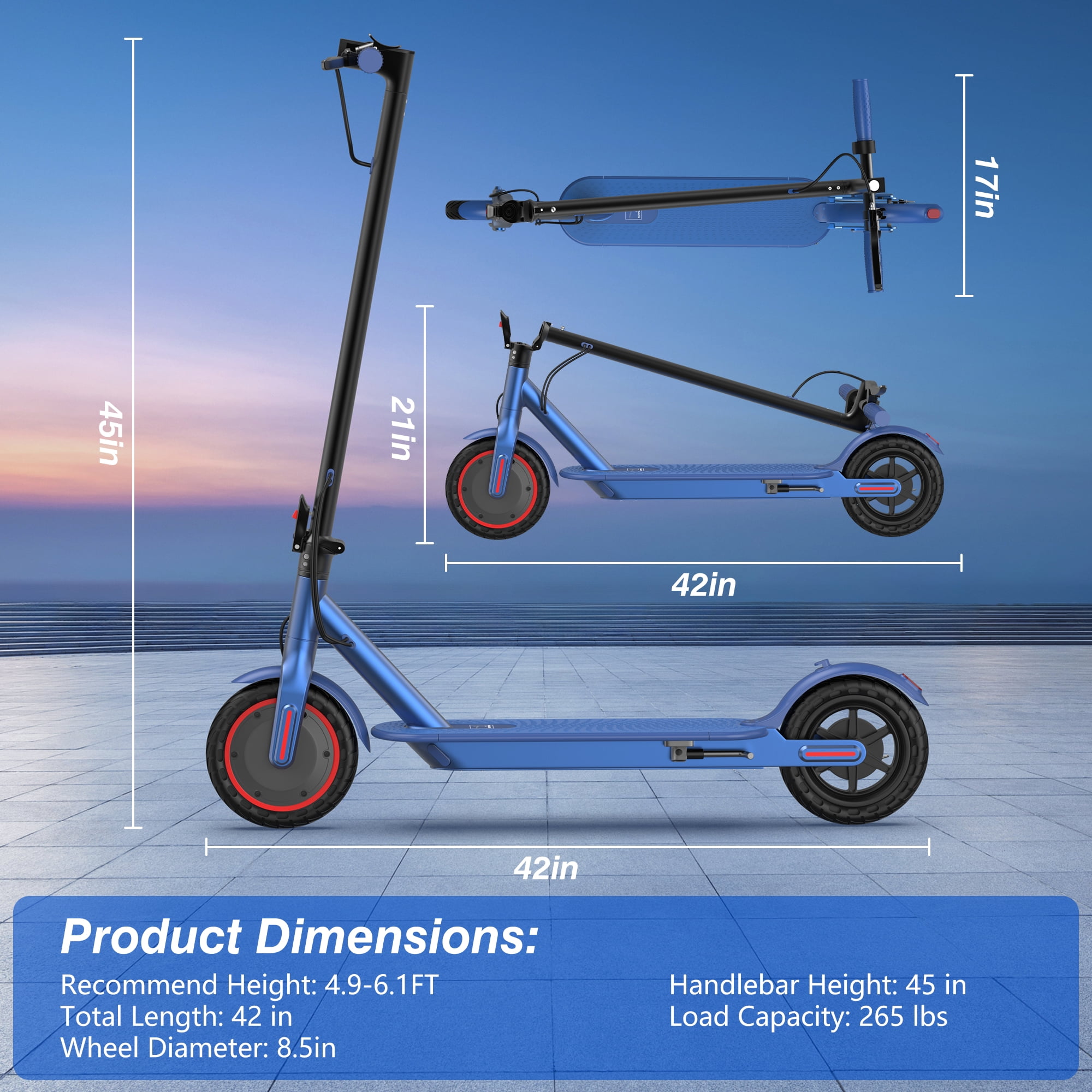 AOVOPRO BLUE ES80 350W 8.5' Foldable Electric Scooter for Adults and Child, 21 Miles Range UL 2272