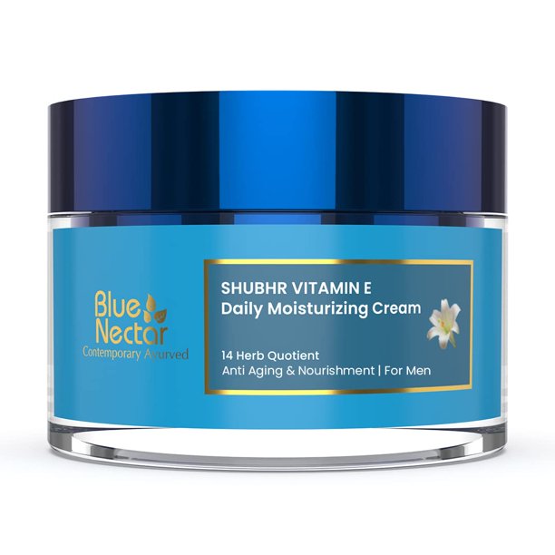 Crema hidratante facial para hombre Blue Nectar con vitamina E y vitamina C a base de plantas para colágeno | Crema hidratante diaria día y noche antienvejecimiento y arrugas para hombres (14 hierbas