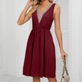 thumbnail image 3 of Vestido De Mujer Vestido de verano para mujer, vestido elegante con bolsillo, sencillo para fiestas navideñas (rojo vino L) Ygjytge para Mujer Vino rojo T XXL, 3 of 8