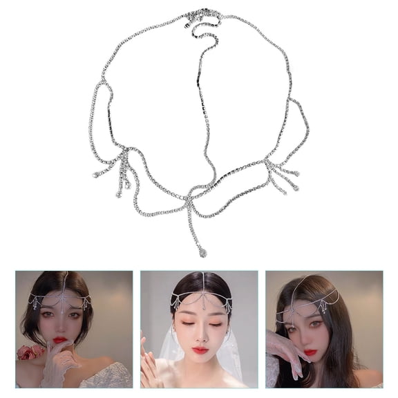 LOLIPPYY Delicate White Bridal Forehead Chain Headpiece with Shiny Decor for Weddings