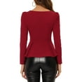 thumbnail image 3 of INSPIRE CHIC Women's Square Neck Buttons Front Peplum Top Knit Long Sleeve Blouse, 3 of 5
