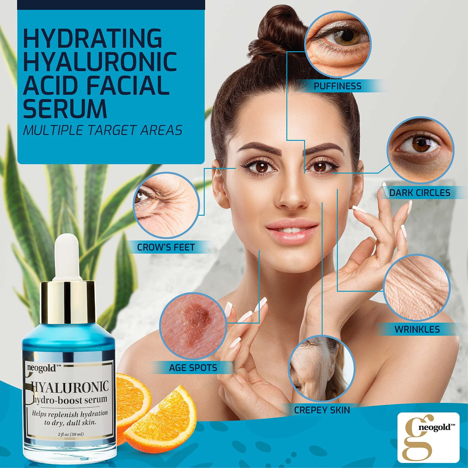 Neogold Hyaluronic Hydro Boost Serum Face Eyes Wrinkles, Age Spot-4 Pack