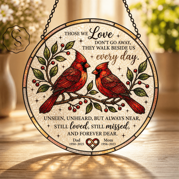 Stained Glass Suncatcher Cardinal Memorial Glass Window Hanging for Sympathy Gift