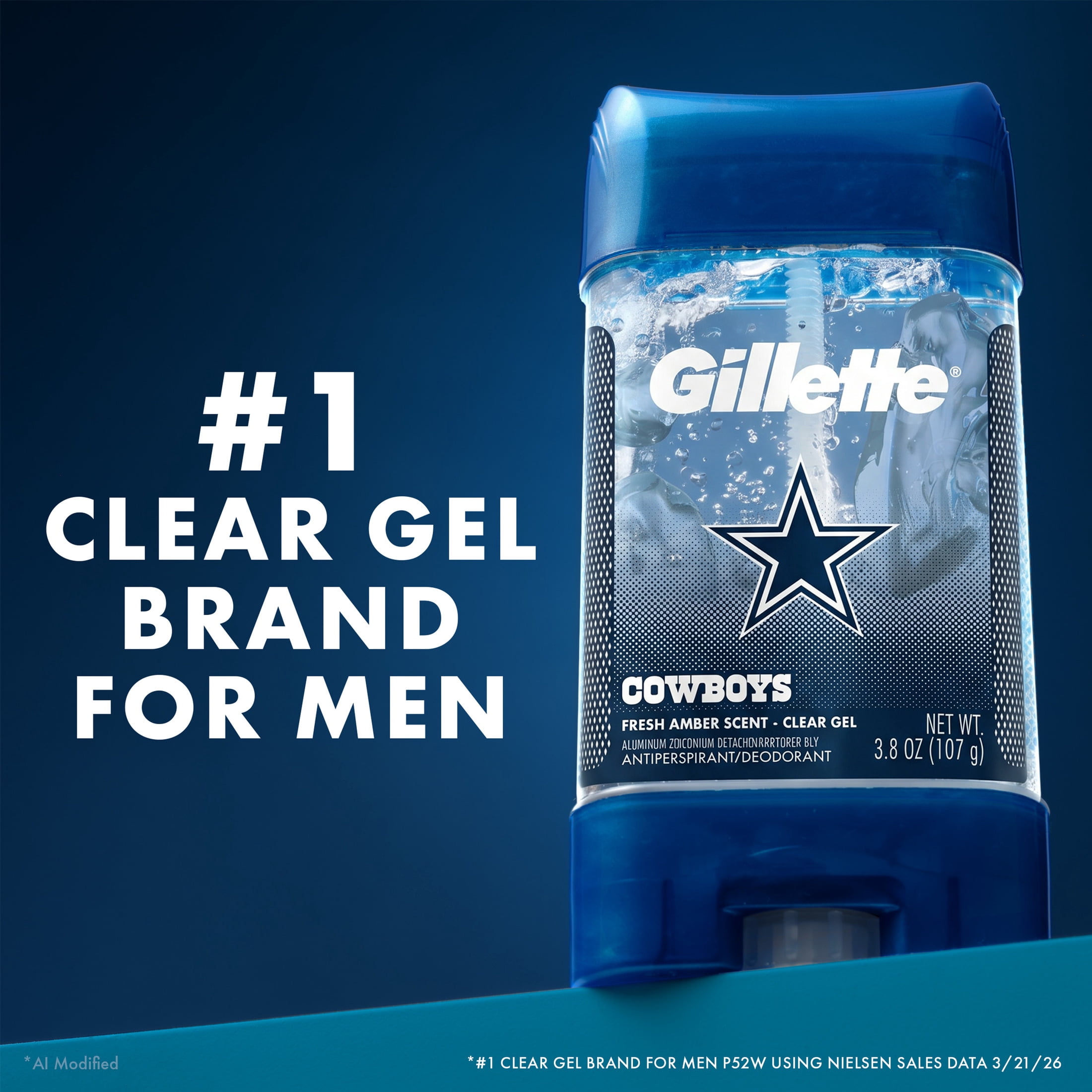Gillette Dallas Cowboys Clear Gel Antiperspirant and Deodorant for Men Fresh Amber Scent 3.8oz