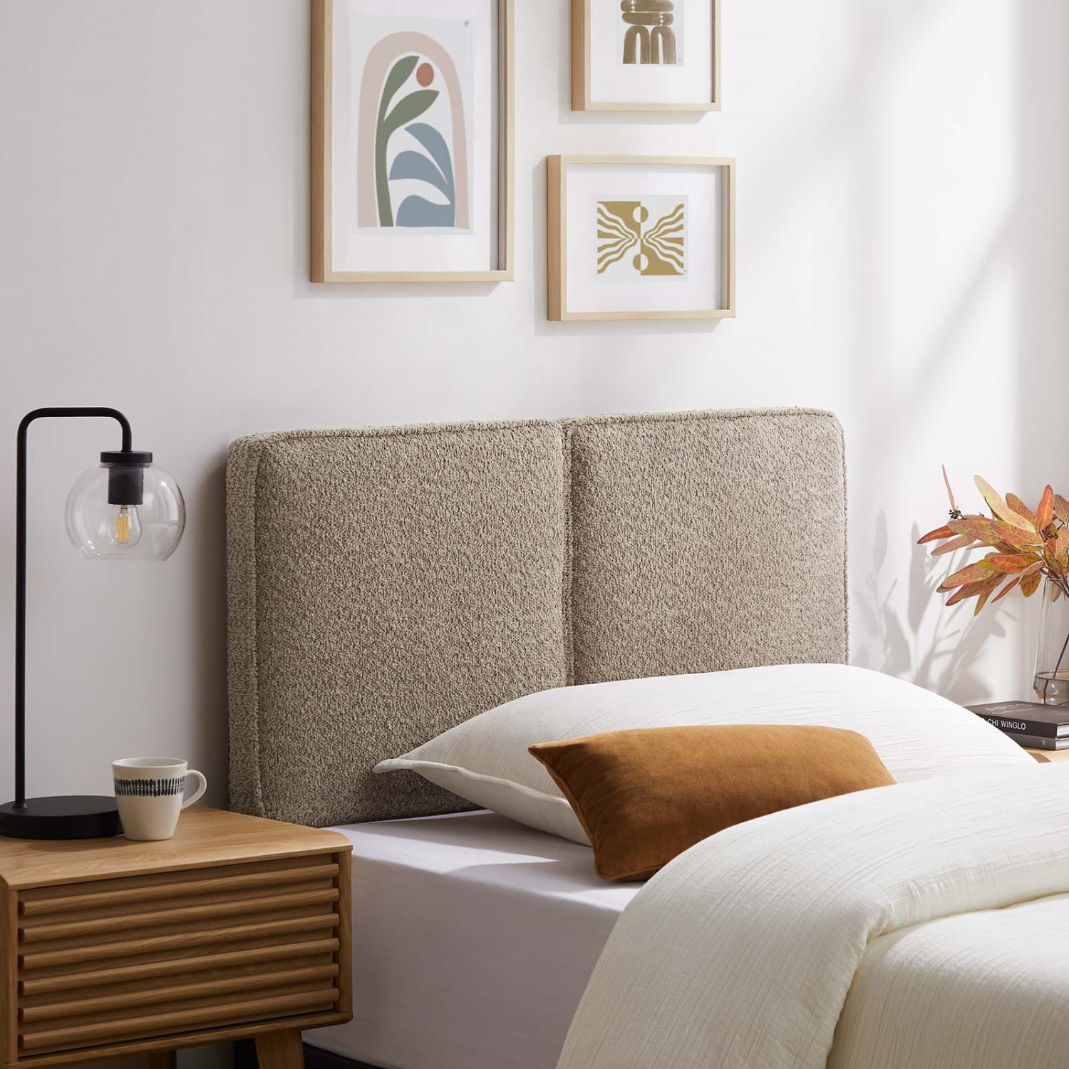 Headboard, Twin Size, Oatmeal, Fabric, French Bedroom, Modern Contemporary HB36836