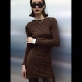 thumbnail image 4 of Vestido Corto Ajustado Básico de Punto de Larga para Mujer, de Otoño, para Fiesta, Cóctel o Noche Marrón M, 4 of 8