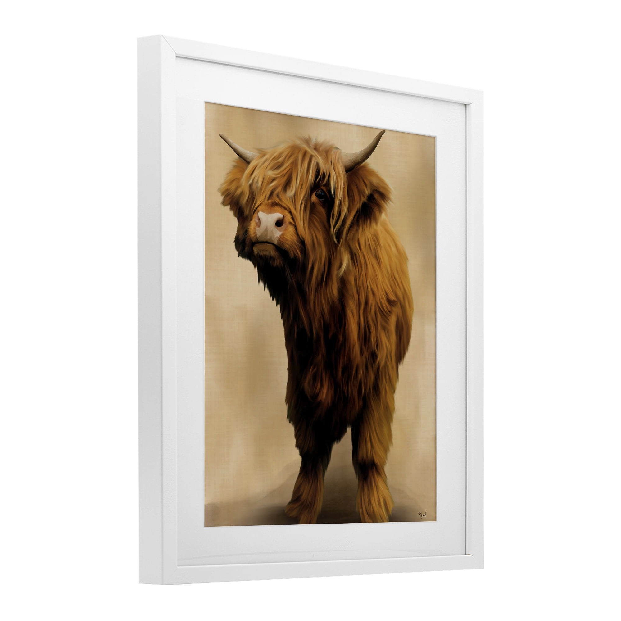 Stupell Industries Mini Highland Cow on Neutrals White Framed Print Under Glass, design by Renel Peters