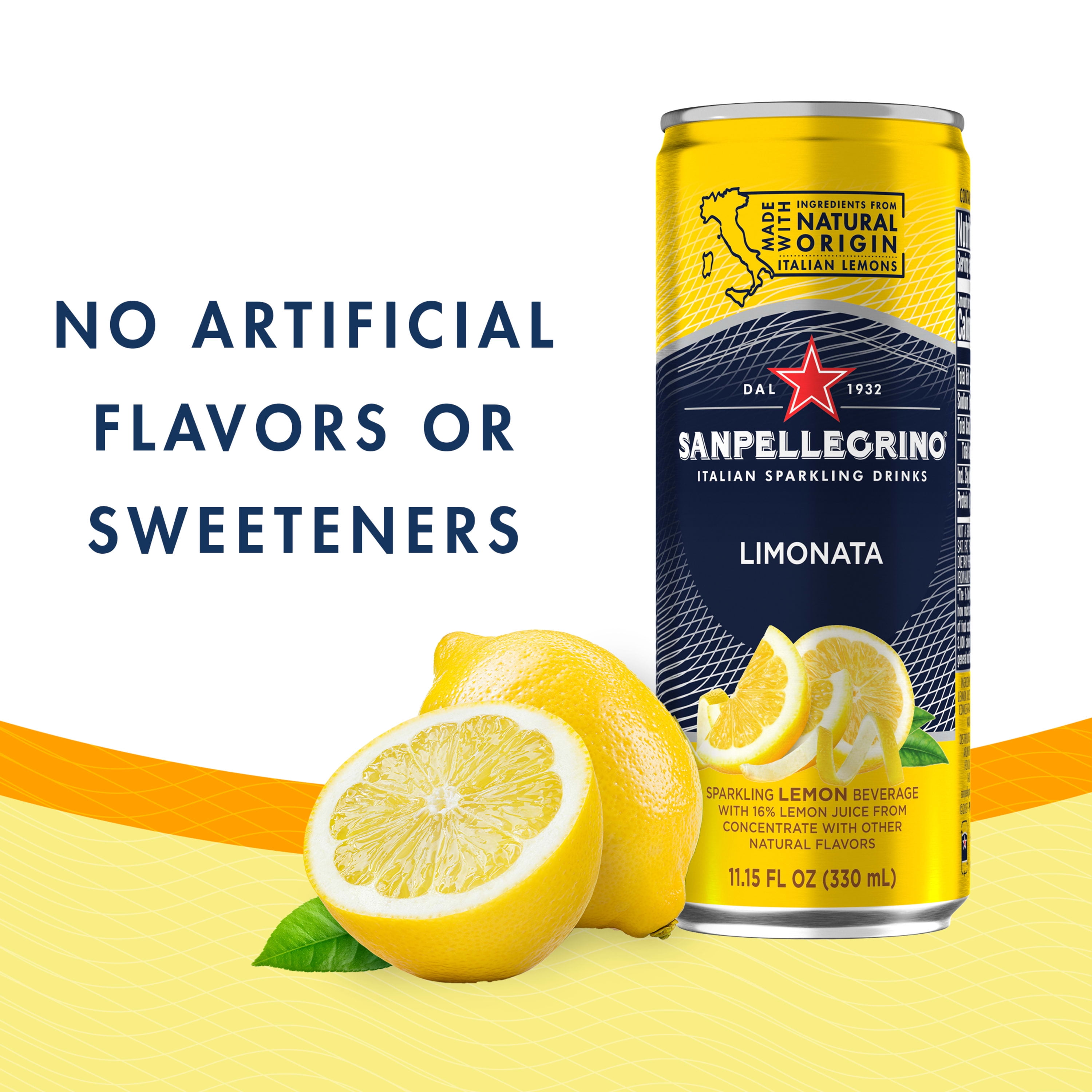 Sanpellegrino Italian Sparkling Lemon Limonata Beverage, 6 Pack, 66.9fl oz, Aluminum Can, Egg Free - Packaging May Vary