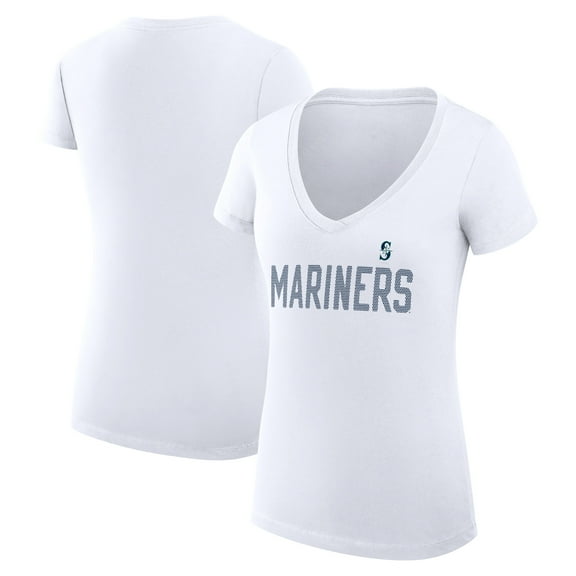 Women's G-III 4Her by Carl Banks  White Seattle Mariners Dot Print V-Neck Fitted T-Shirt