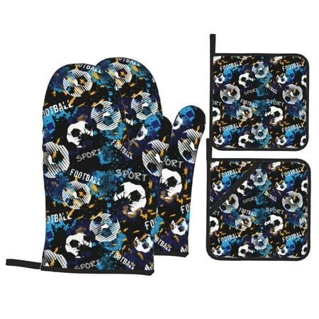 

Oven Mitts and Pot Holders 4 Piece Football High Heat Slip Resistant Oven Mitt and Trivets Set Kitchen Oven Glove Pot Holders for Cooking Baking Grilling
