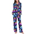 thumbnail image 3 of Brqkzdu 2 Piece Womens Halloween Pajamas Sets Long Sleeve Collar Button Down Pj and Pajama Pants Loose Comfy Nightwear Sets, 3 of 8