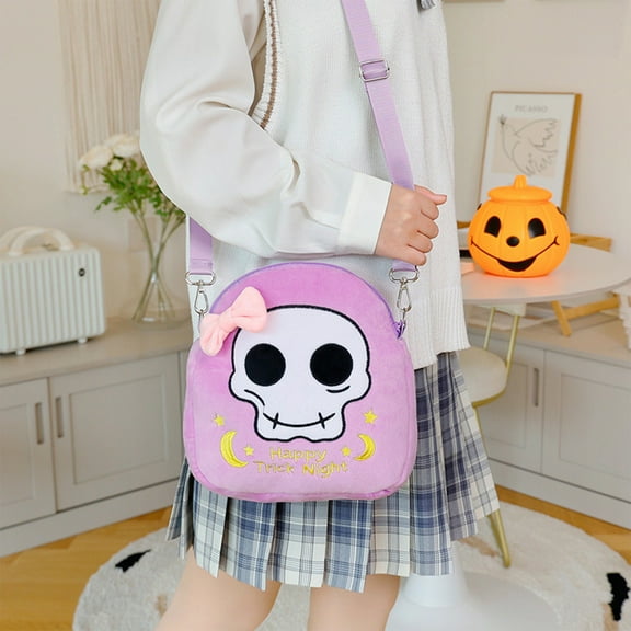 (Off-Season Clearance)Halloween Sling Bag - Spooky Cartoon Crossbody Candy Bag for Trick-or-Treat & Parties (Pink, Polyester, 9.84x9.84in)
