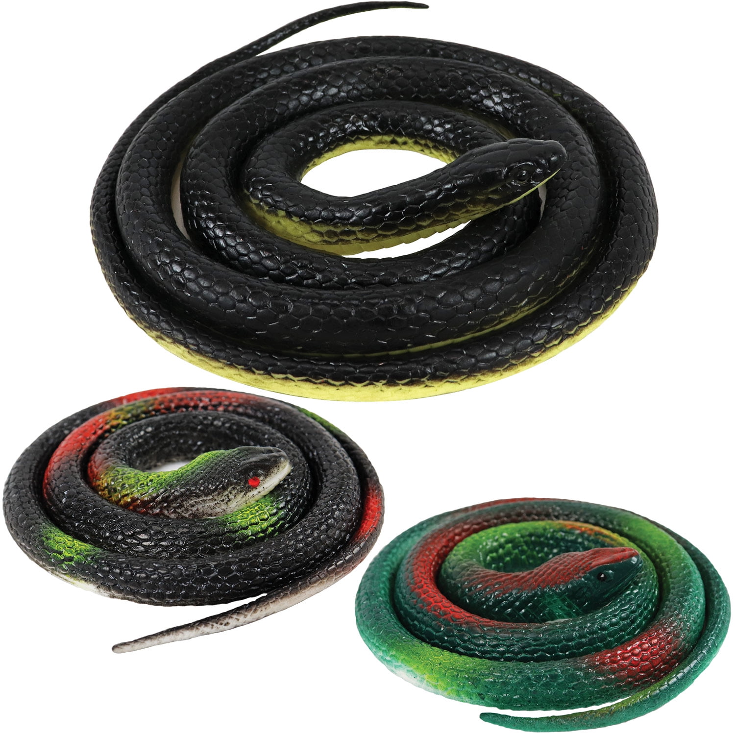 3 Pieces Realistic Rubber Fake Snakes 52 Inch and 29 Inch, Black Mamba
