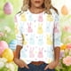 thumbnail image 2 of Camisetas de Pascua para las Mujeres Impresión Festiva Suelta Cuello Redondo 3/4 Manga Suéter, Camisetas Casuales de las Mujeres Top de Vacaciones, 2 of 6