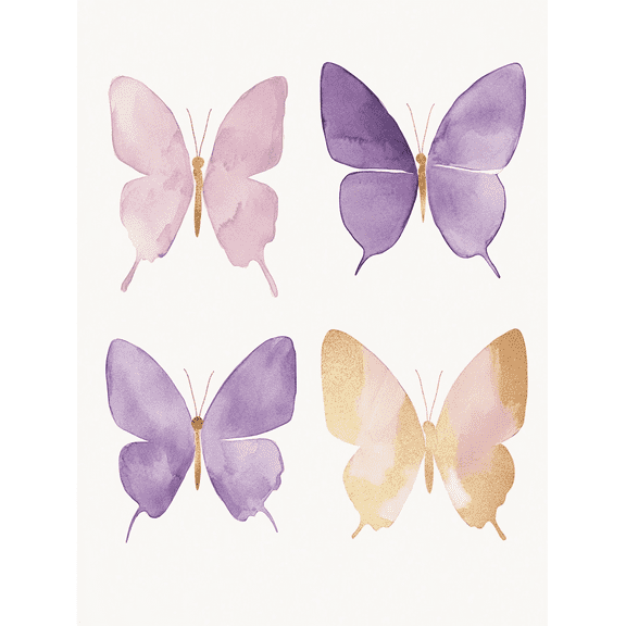Purple and Pink Watercolor Butterfly Wall Art/Canvas Prints Suitable for Living Room Bedroom Bathroom Office and Dinning Room Decoration.