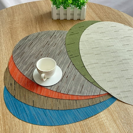 

jiaroswwei Bamboo Texture Placemat Oval Shape PVC Kitchen Dining Table Mat for Restaurants