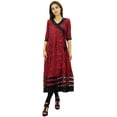thumbnail image 2 of Phagun Robe Kurta Style Angrakha Rouge Ligne A de Designer pour Femme Tunique Évasée-16, 2 of 2