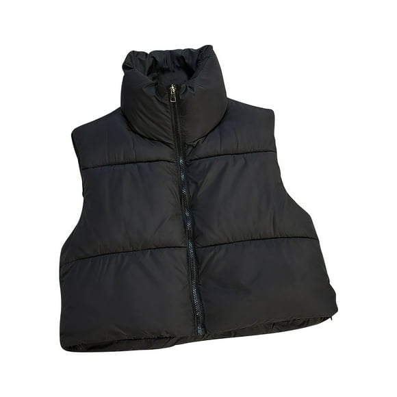 Mceream Cropped Puffer Vest for Women Stand Collar Zip Up Sleeveless Bubble Jacket Y2K Fashion Quilted Vests Outerwear Plus Size Winter Warm Outwear Camperas De Mujer Invierno Black XXL