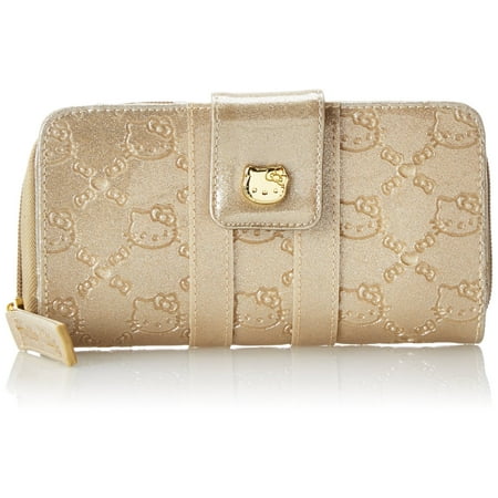 Loungefly Hello Kitty Patent Gold Glitter Rhapsody Embossed Vegan Clutch Wallet