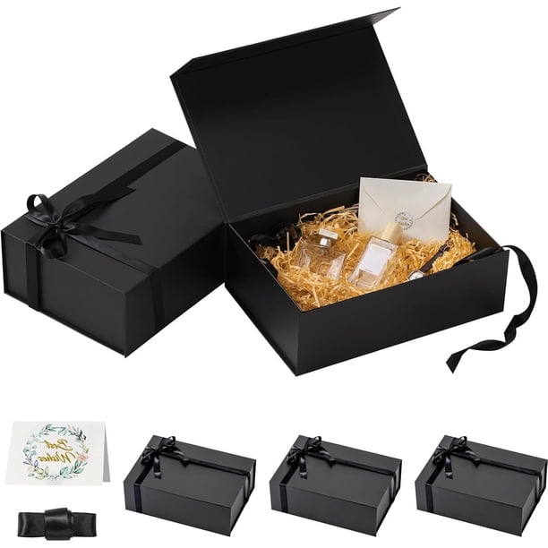 Cajas de Regalo, Paquete de 5 cajas con tapas y 5 tarjeta de felicitación, caja de propuesta con cinta para dama de honor, boda, Navidad, Halloween, regalo de cumpleaños (negro)