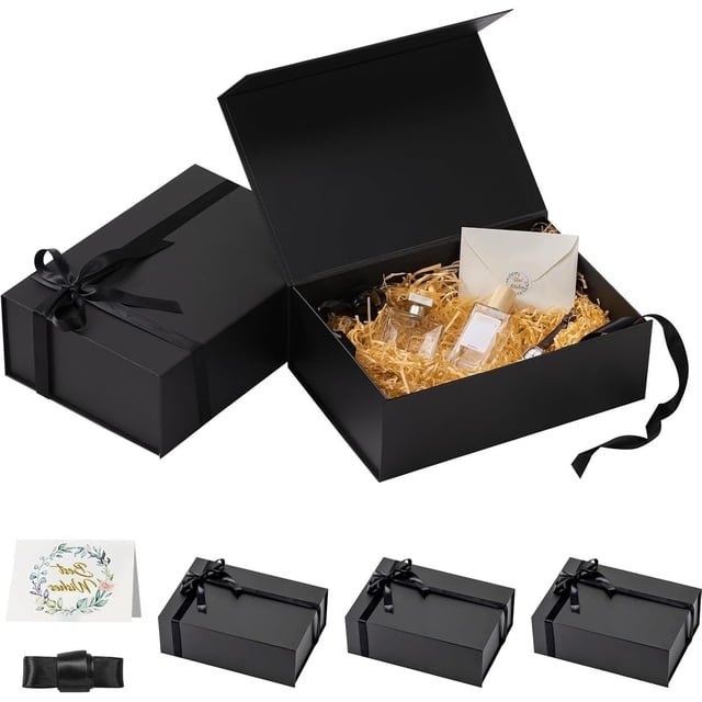 Cajas de Regalo, Paquete de 5 cajas con tapas y 5 tarjeta de felicitación, caja de propuesta con cinta para dama de honor, boda, Navidad, Halloween, regalo de cumpleaños (negro)