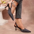 thumbnail image 6 of Women Shoes Slingback Heeled Sandals for Women Wide Width Classic Polka Dot Satin Pointed Closed Toe Thin Stiletto High Heel Adjustable Buckle Dress Pumps Women Shoes Casual Dress Black Heels Summer, 6 of 10