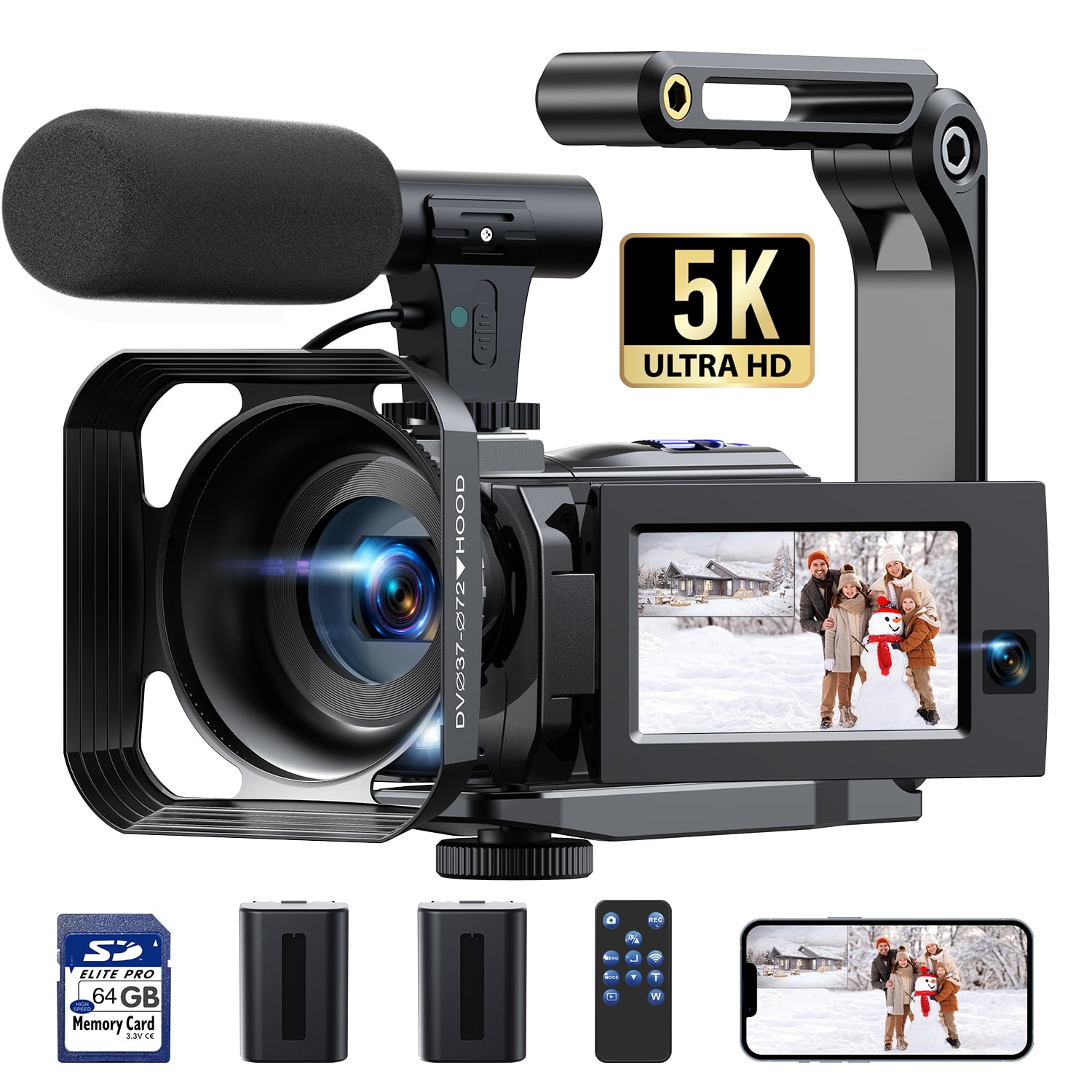 Campark 5K 25FPS Video Camera 56MP Photo Dual Lens 3”Touch Screen Digital Camcorder