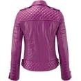 thumbnail image 2 of Celebrity Women's Lambskin Quilted Pink Leather Jacket Motorcycle Slim Fit Biker W178, 2 of 3