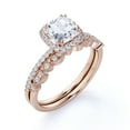 thumbnail image 4 of JeenMata 1.5 Carat Cushion cut Moissanite Halo Bridal Set in 18k Rose Gold Over Silver, 4 of 7
